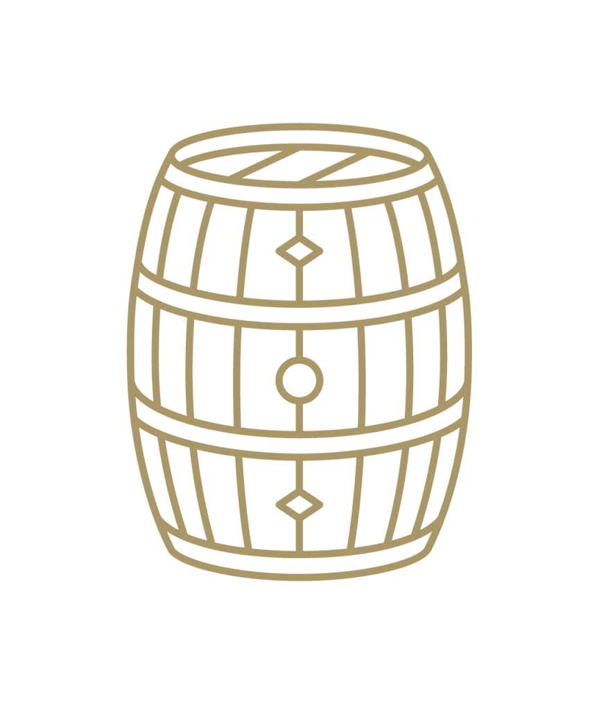 An illustration of a bourbon barrel in gold.